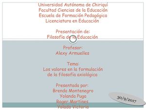 Los Vlores En La Formulación De La Filosofía Axiológica