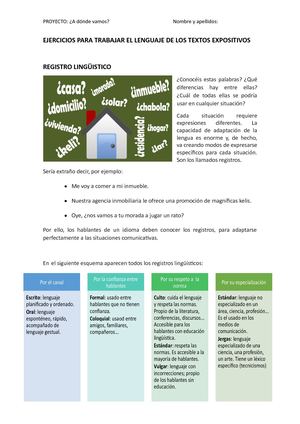 Ejercicios Para Trabajar El Lenguaje De Los Textos Expositivos
