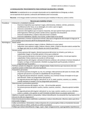 La Modalización. Procedimientos Para Expresar Opinión