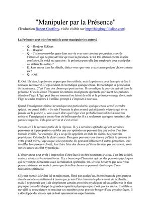 Manipuler par la Présence - Eckhart Tolle