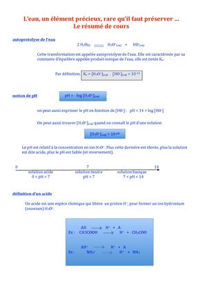 BTS 1 : L’eau Résumé De Cours