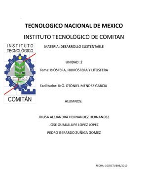 Biosfera, Hidrosfera Y Litosfera