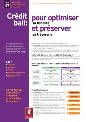 Fiche Technique 47 Crédit Bail Pour Optimiser Sa Fiscalité Et Préserver Sa Trésorerie