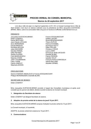 Pv Du Conseil Municipal Du 28 Septembre 2017