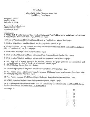 Cover Letter Affidavit Of Deante’ Cassius Clay Medical Status