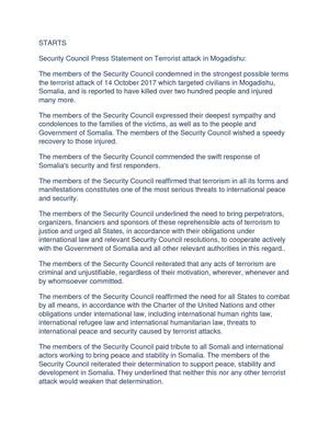 Mogadishu Attack Press Statement