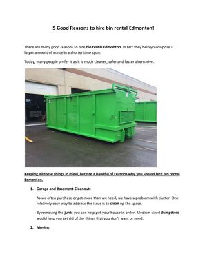 5 Good Reasons To Hire Bin Rental Edmonton!