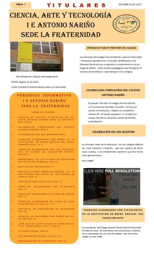 Antonio Nariño sede la fraternidad periódico 2 017 Segundo Y Tercer Periodo