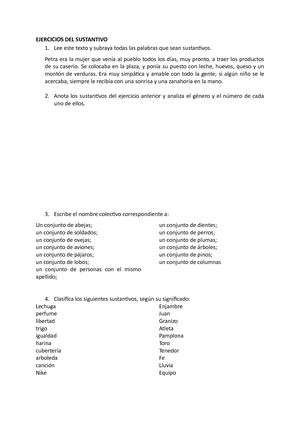 Ejercicios Del Sustantivo