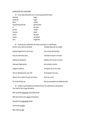 Ejercicios De Adverbio