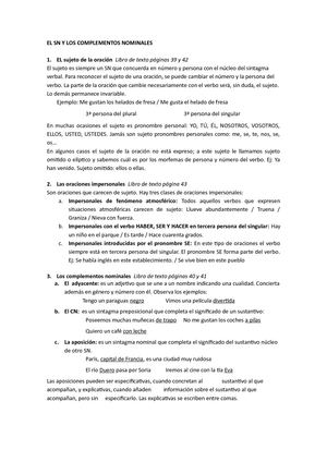 El Sn Y Sus Complementos El Sujeto Or Impersonales
