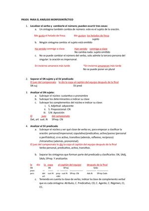 Pasos Para El Análisis Morfosintáctico Que