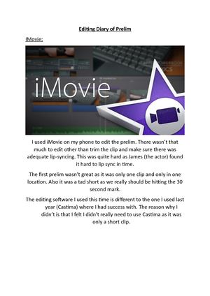 Editing Diary Of Prelim