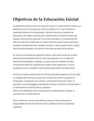 Objetivos De La Educación Inicial Nelsys