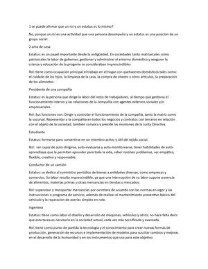 1 Se Puede Afirmar Que Un Rol Y Un Estatus Es Lo Mismo