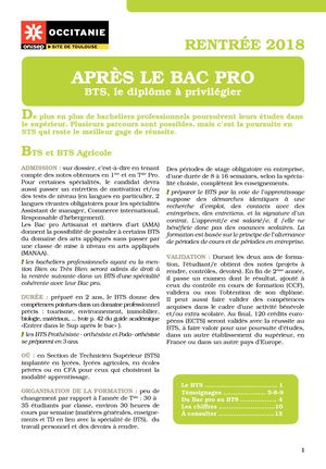 Après le Bacpro rentrée 2018