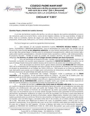 Circular Nº 9 Del 18 De Octubre De 2017