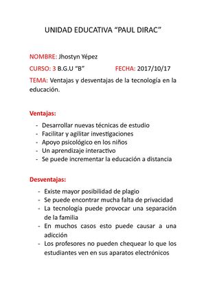 Ventajas y desventajas de la tecnología en la educación.