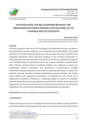 INVESTİGATİNG THE RELATİONSHİP BETWEEN THE DİMENSİONS OF PERFECTİONİSM AND SELF-EFFİCACY İN UNDERGRADUATE STUDENTS