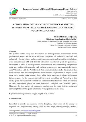 A COMPARISON OF THE ANTHROPOMETRIC PARAMETERS BETWEEN BASKETBALL PLAYERS, HANDBALL PLAYERS AND VOLLEYBALL PLAYERS