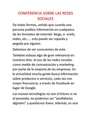 Conferencia Sobre Las Redes Sociales