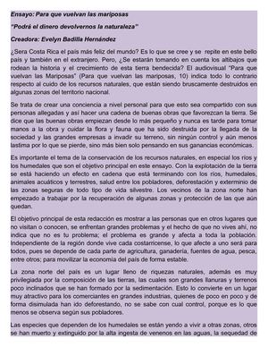 Ensayo Para Que Vuelvan Las Mariposas