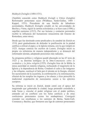 VARONES DE LA REFORMA LUTERANA.Huldrych Zwinglio