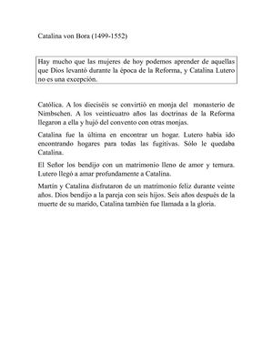 MUJERES DE LA REFORMA LUTERANA.Catalina Von Bora