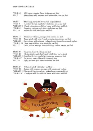 Menu For November