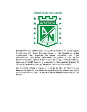 Historia De Atletico Nacional