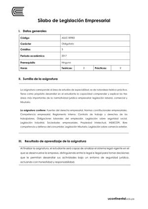 Sílabo De Legislación Empresarial 2017 20