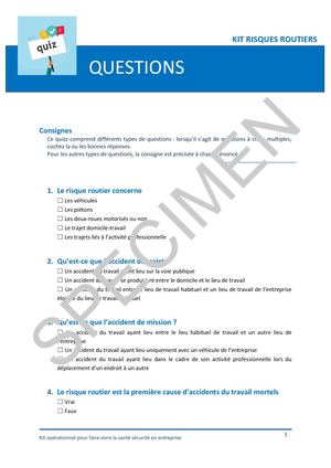 Kits opérationnels pour faire vivre la santé sécurité en entreprise - Quizz
