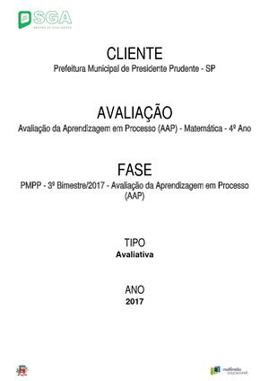 Caderno Avaliação Da Aprendizagem Em Processo (Aap) Matemática 4º