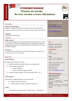 Stage Ethnobotanique Plantes Du Monde