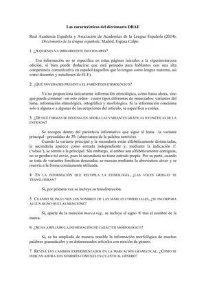 Las Características Del Diccionario DRAE Francisco Javier Cervigon Ruckauer