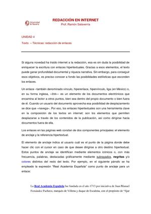 Redacción En Internet. Técnicas, Redacción De Enlaces. Francisco Javier Cervigon Ruckauer