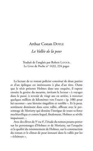 Fiche pédagogique - Vallée de la peur (La), Arthur Conan Doyle