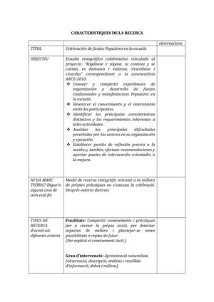 Fitxa Característiques De La Recerca