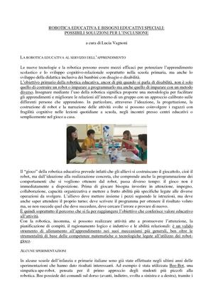 Esempio Cc Robotica Educativa E Bisogni Educativi Speciali, Possibili Soluzioni Per L'inclusione