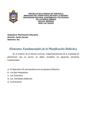 Elementos De La Planificación Didáctica