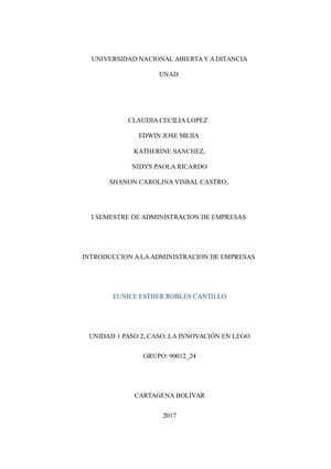 Actividad Unidad 1 Paso 2 Caso La Innovación En Lego