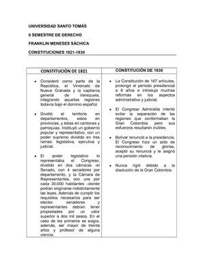 Constituciones De 1821 A 1830 Paralelo Franklin Meneses Sáchica