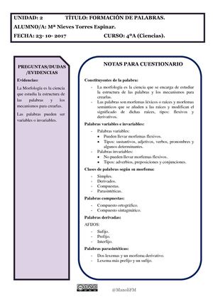Nota Formación De Palabras Mª Nieves