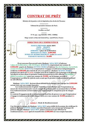 Contrat De Prêt De Sylvie Moy