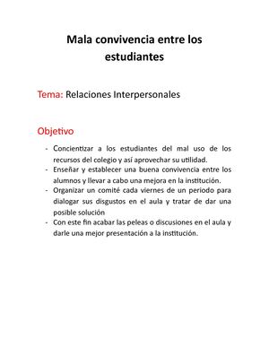 Mala Convivencia Entre Los Estudiantes