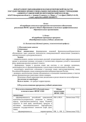 ГПОУ АСПК. Отчет об апробации примерных программ.