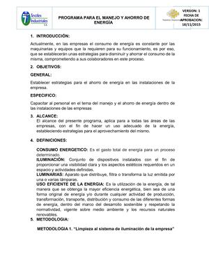 Programa De Ahorro De Energia