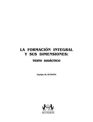 La Formacion Integral Y Sus Dimensiones Texto Didactico