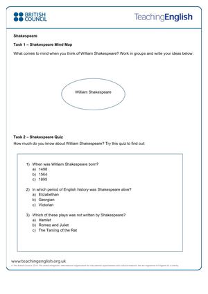 Shakespeare Student Worksheet