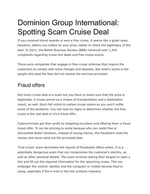 Dominion Group International: Spotting Scam Cruise Deal